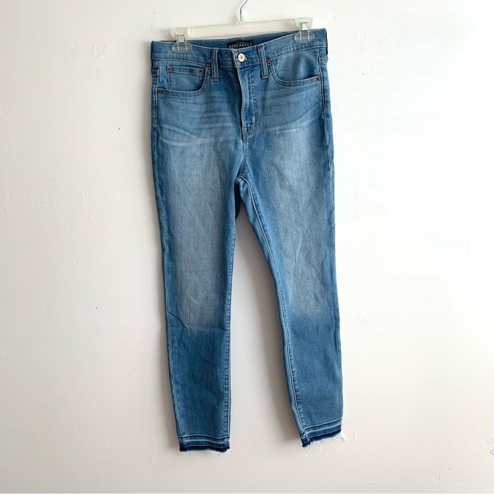 J. Crew Mercantile Medium Wash Slim Skinny Jeans Raw Hem Size 27